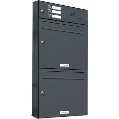 2er Briefkasten Anlage Aufputz - Wandmontage RAL 7016 Anthrazit 3 Klingel (1/5)