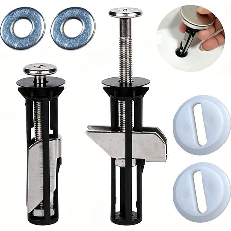 2Set Vis et boulons universels pour siège de toilette,Solution pour siège de toilette desserré ou cassé,Réparation facile pour entretien salle de bain,Ensemble de fixation lunette wc en noir et blanc (1/5)