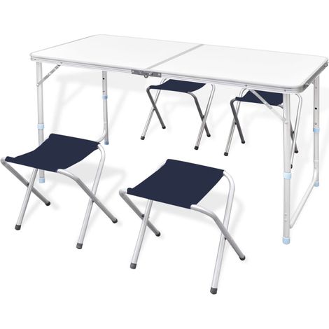 Jeu de table pliable de camping et 4 tabourets Ensemble Table et Chaise de Jardin / 120x60 cm (1/5)