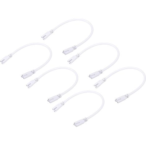 6 pcs T5 T8 LED Tube Connecteur Round Câble, Extensible Cordon avec Double Fin Connecter éclairage Tubes, pour LED Intégré Tubes (Blanc, 0.98-Pieds) (1/5)