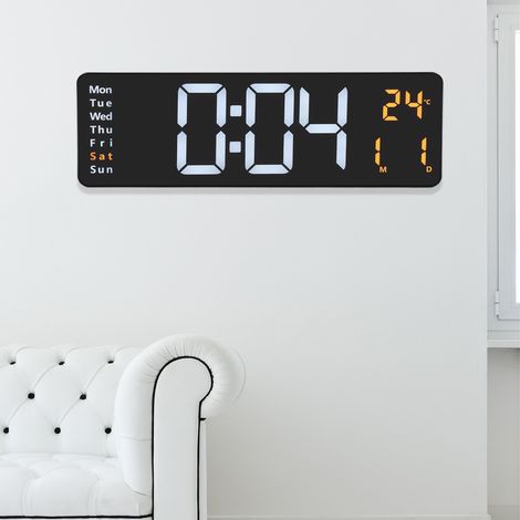 Reloj de pared LED grande con mando a distancia, pantalla de 39 cm, 10 niveles de brillo ajustables, indicador de fecha, indicador de temperatura, función de alarma. (1/5)