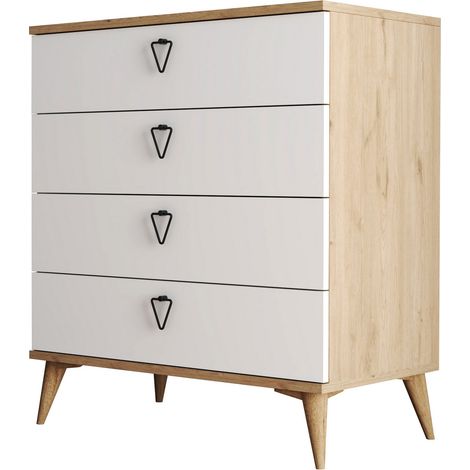 Commode 4 tiroirs bois blanc et naturel Vera 80cm (1/3)