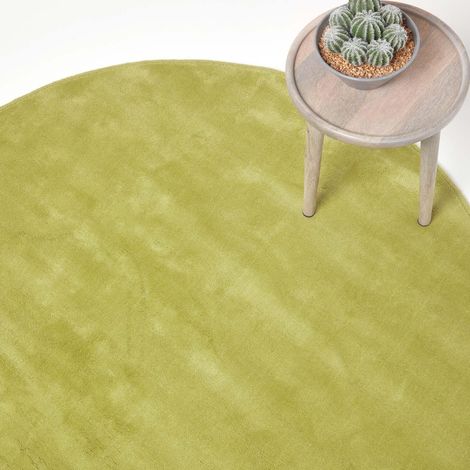 HOMESCAPES Grüner Kurzflor-Teppich aus 100% Baumwolle, 70 cm rund