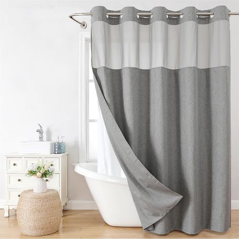 Filiyano-Rideau de douche en lin gris texturé avec doublure à clipser, sans crochets, 71 cm de large x 84 cm de haut (1/5)