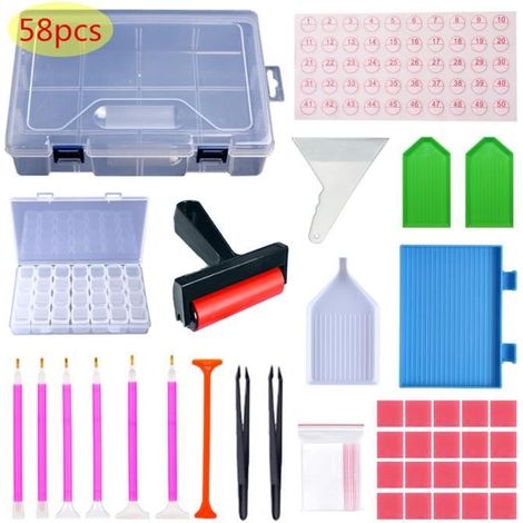 Accessoires De Diamond Painting, 58 Pcs Accessoires De Diamond Painting, Outil De Diamant Painting, Outils De Peinture Diamant (1/4)