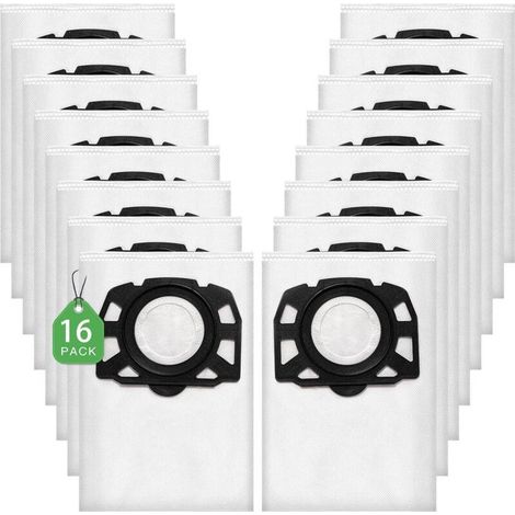KFI 357 Lot de 16 sacs d'aspirateur pour Kärcher WD2Plus/WD3/KWD1/KWD2/KWD3/MV3/WD3.200-WD3.800M/SE4001/SE4002, remplace 2.863-314.0, pour aspirateur sec/humide avec disque en plastique (1/4)