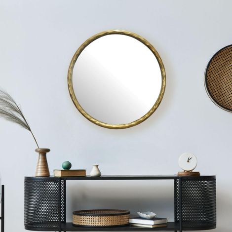 Miroir mural rond 60 cm en métal doré