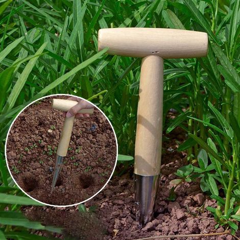 Outil de plantation graines en forme T perforateur pour l'ameublissement du jardin le travail sol et la transplantation Acier Inoxydable (1/5)