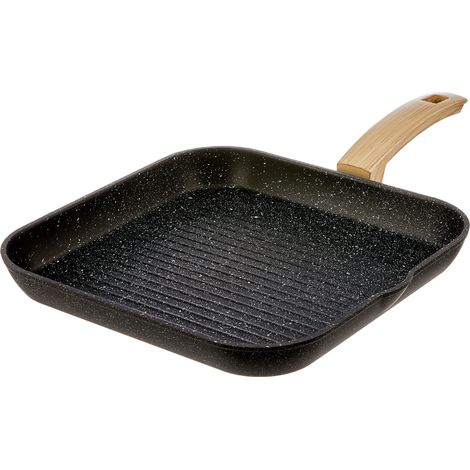 Grill, revêtement Ardoise Anti-adhésif et Anti-Rayures en Aluminium, Poignée Effet Bois, Lavable au Lave-Vaisselle, 28x28 cm (1/5)