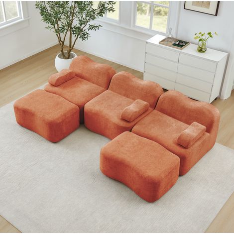 FloraGrace Canape modulable en velours orange pour salon, style U (1/5)