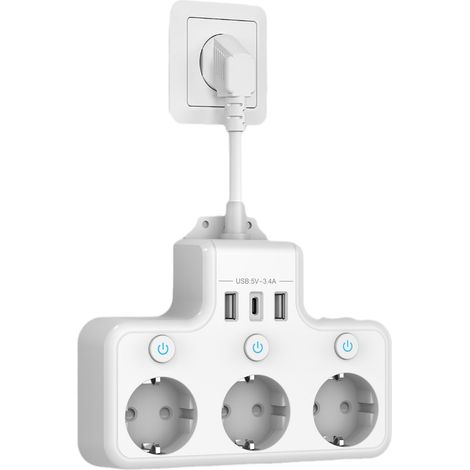 Multiprise Convertisseur EU 16A/4000w– Idéal Bureau & Voyages,blanc (1/5)