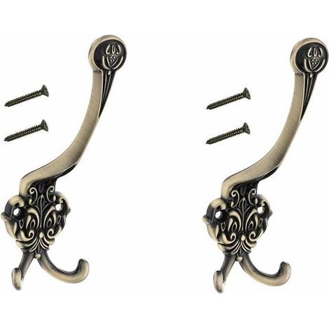 2x crochet double 153mm métal vintage vieux bronze laiton avec vis rustique antique mural cuisine salle de bain porte manteau serviette sac couvert vetement dressing meuble placard (1/2)