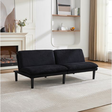 Divano 2 posti 167x84x67 cm nero, schienale regolabile 3 posizioni, velluto a coste, MEUBLIV (1/5)