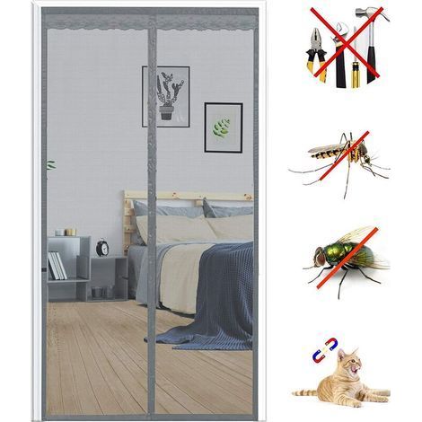 TAISHENGDA-Moustiquaire Magnétique Porte 90x210cm,Moustiquaire Porte en Fibre de Verre,Rideaux Anti Mouches pour Porte Fermeture Automatique Maille Ultra Fine sans Perçage(Gris) (1/5)