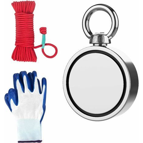 Double-Sided Neodymium Magnet with Rope and Gloves, 345kg Extremely Powerful Pulling Round Fishing Magnets Ideal for Magnet Fishing and Treasure Hunting - Diameter 67mm (1/4)