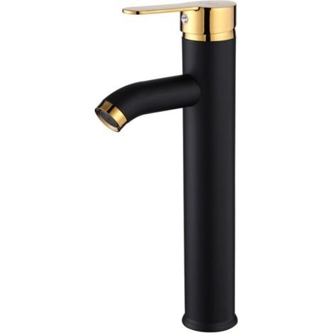 Bassin robinet d'eau chaude et froide lavabo robinet de salle de bain noir or haut coude simple (1/5)