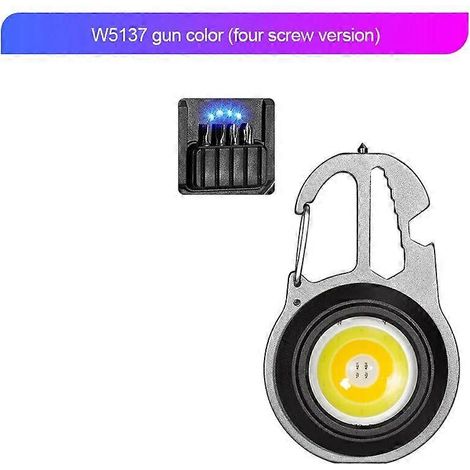 Mini lampe de travail multifonctionnelle à LED, marteau brise-vitre, clé, petit ouvre-bouteille, porte-clés, lampe torche, lampe de camping portable, grise. (1/5)