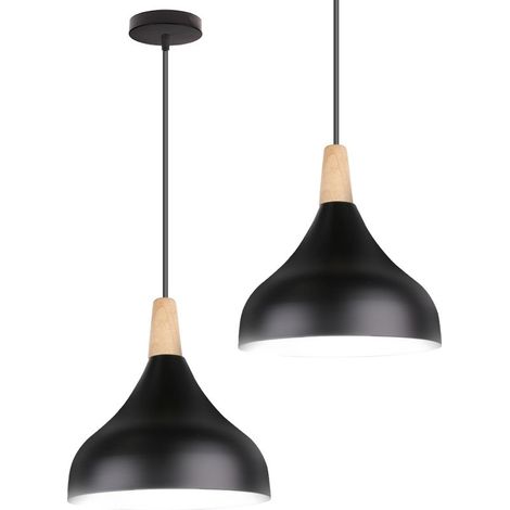 Lot de 2 Lustre Suspension Contemporain E27 Luminaire Corde Ajustable 20x20cm Noir (1/5)