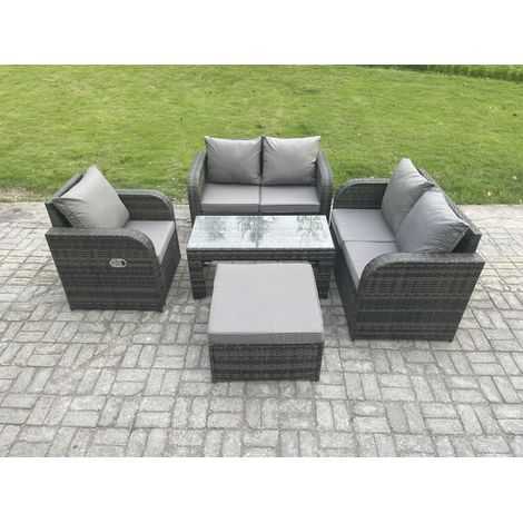 Fimous 5 PCS Gartenmöbelset Rattan Garten Sofa im Freien Tisch Sessel mit Gehärteter Glastisch Dunkelgrau Gemischt (1/5)