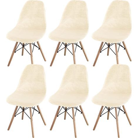 Lot de 2/4/6 housses de chaise de salle à manger modernes du milieu du siècle – Housses de chaise sans accoudoirs pour cuisine, salle à manger (beige, lot de 6)