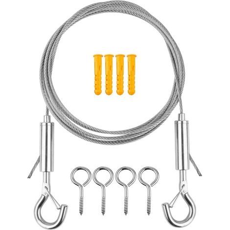 Fil de rideau en acier inoxydable 5M – Câble robuste pour rideaux – Inclus 4 crochets à visser – Pour fenêtres bois et métal (1/5)