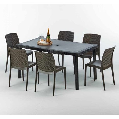 Tavolo Rettangolare Nero 150x90 cm con 6 Sedie Colorate Enjoy