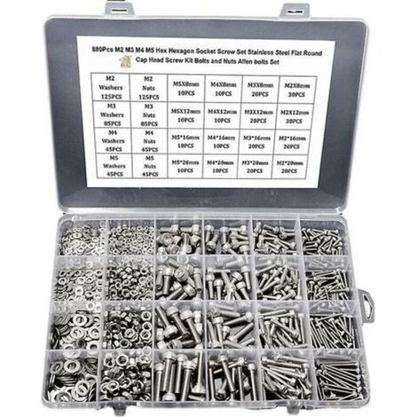 Vis 860pcs m2 m3 m4 m5 hexagone douille jeu de vis en acier inoxydable plat rond tête de tête kit de vis boulons et écrous allen boulons set (1/2)