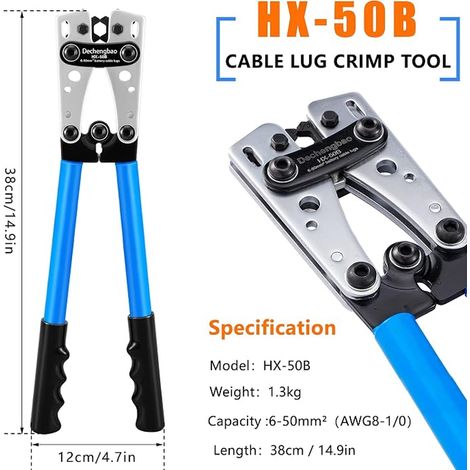 Crimping Pliers for 6-50mm² Battery Cable with Copper Terminals Crimping Pliers for Battery Wire Terminal (1/3)