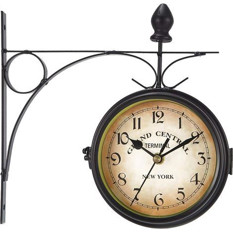 Horloge murale double face - Idéale pour la décoration intérieure - Style rétro industriel - Rotation à 360° - Noir (1/5)
