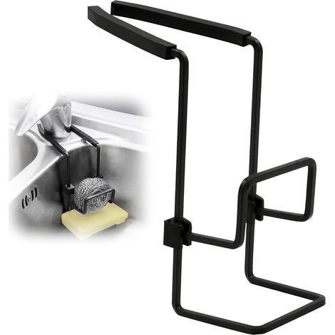 Lntyq Porte-éponge de cuisine, organisateur 2 en 1 sans perçage, porte-éponge à vaisselle pour bouchons d'évier, brosse, noir - conception peu encombrante, capacité de charge élevée, matériau durable (1/5)