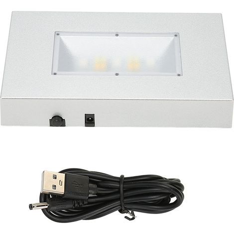 Support lumineux LED rectangulaire argenté, base d'éclairage USB avec modes multiples, pour cristaux et objets décoratifs. (1/5)
