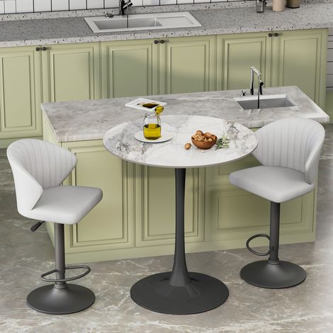 100cm Tall Round Dining Table Marble Modern Tulip Table Slate Tabletop with Metal Black Pedestal Base, Bistro Kitchen Dining Room, Jade White (1/5)