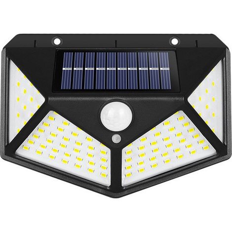 Lampe solaire à 100 LED, applique murale de sécurité extérieure avec détecteur de mouvement PIR pour jardins.-AquaForge