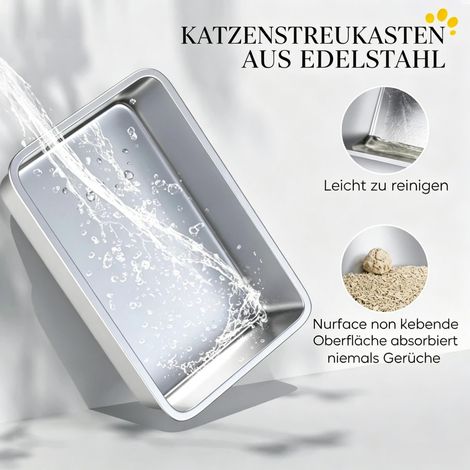 Litière XL en acier inoxydable pour chat, maison de toilette pour grands chats, facile à nettoyer (1/5)