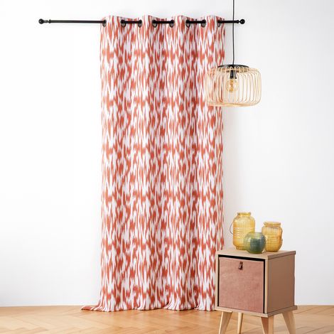 Rideau jacquard motif ikat en fils upcyclés Terracotta 140x280 cm (1/2)