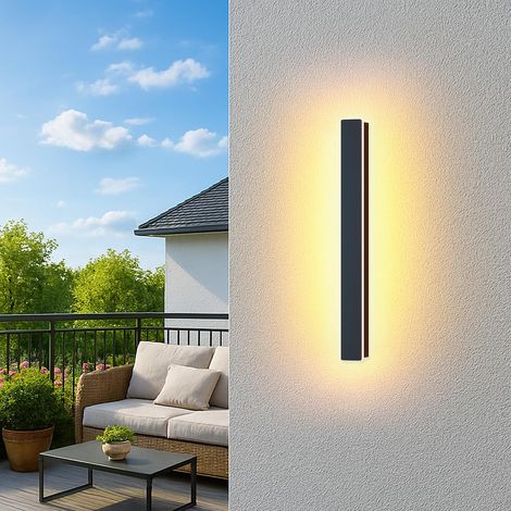 Applique Murale Exterieur/Intérieure Longue Luminaire Exterieur Étanche IP65 Noire 12W LED Lampe Exterieur En Métal Applique Exterieur Pour Terrasse,Villa,Entrée,Jardins,Salon,Lumière Chaude,60cm (1/5)