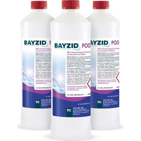 3x 1 L BAYZID® Poolclear - Trübungsbeseitigung für Pool-Filter mit Kartuschen & Filterballs