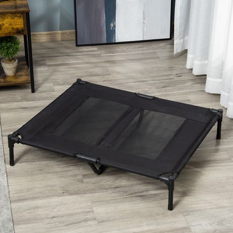 Lit sur pieds lit pour chien chat lit de camp lit surélevé animaux grand confort tissu Oxford textilène micro-perforé métal 92L x 76l x 18H cm noir