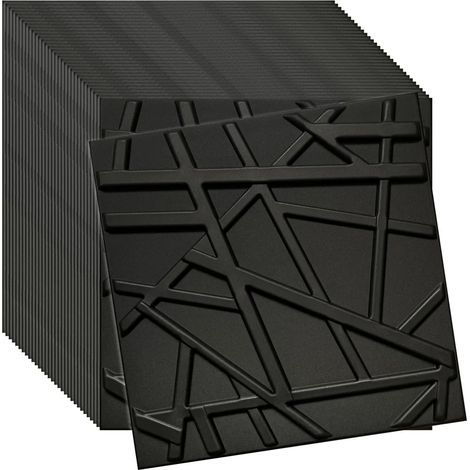Verdico 3D Wandpaneele Schwarz – Deckenpaneele 50x50 cm – Set 32 Stück (8 m²) – Wandverkleidung innen zum Kleben – leichtes Styropor