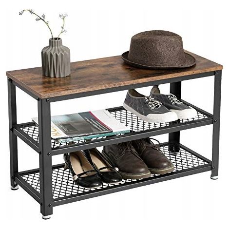 Scarpiera con ripiani e sedile a soppalco, colore marrone scuro, modello BEGRYF, dimensioni 73x30x45. (1/5)