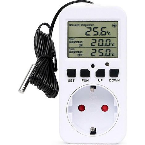 Digitaler Temperaturregler mit EU-Stecker, Thermostat, Timer, Temperaturfühler, Heiz-/Kühlschalter und Temperaturalarm (1/5)