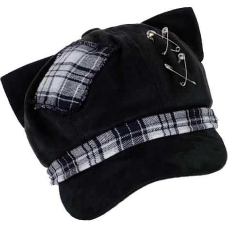Berretto unisex scuro, modello taxi, a quadri, con paraorecchie - Bianco