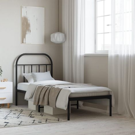 Lit adulte et tête de lit,Lit simple Cadre de lit métal noir 75x190 cm MEMV832276 (1/5)