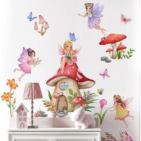 sticker Fe Champignon Sticker Papillon Fe Fleur Sticker Fille Chambre Chambre D'enfants Bb Ppinire Dcoration Murale (1/5)