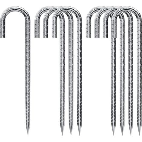 Ancres de Sol en Lot de 8, Piquets de Tente en Acier galvanisé,piquets de Fixation avec Crochet en J, 30CM Trampoline auvent ancrage au Sol en Acier