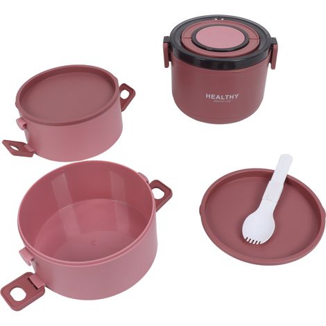 Runde, dreilagige, isolierte Lunchbox aus Kunststoff, großer, tragbarer Behälter für Büro und Schule, roter Thermoeimer von Siya (1/5)