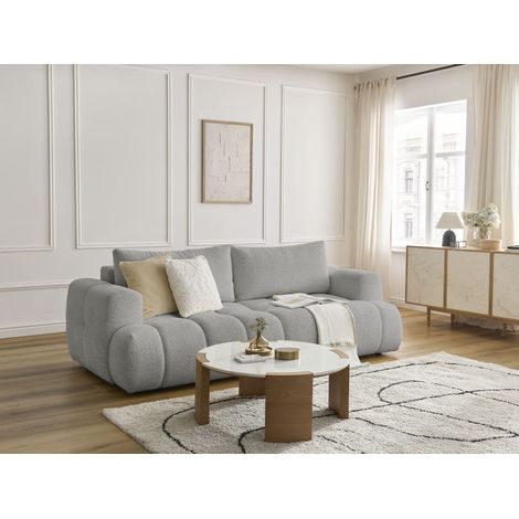 BOBOCHIC - Canapé droit convertible 3 places FUJI tissu bouclette Gris clair (1/5)