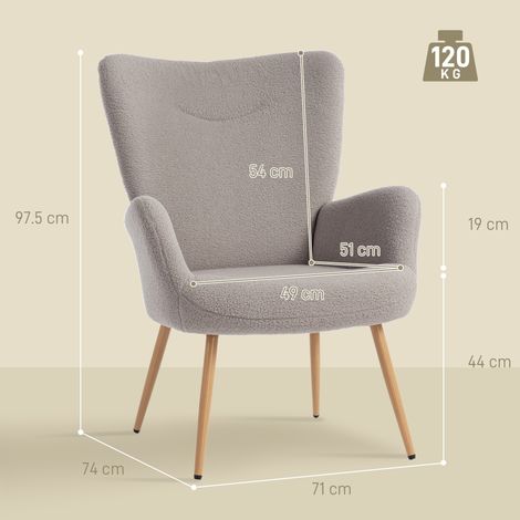 Fauteuil moderne à dossier haut, recouvert de tissu sherpa (gris) (1/5)