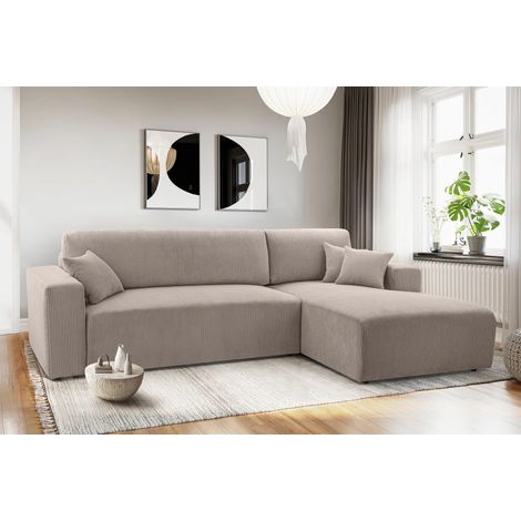 AX LIVING Catea Beige Sofa mit Schlaffunktion – Ecksofa 279cm mit Bettkasten R
