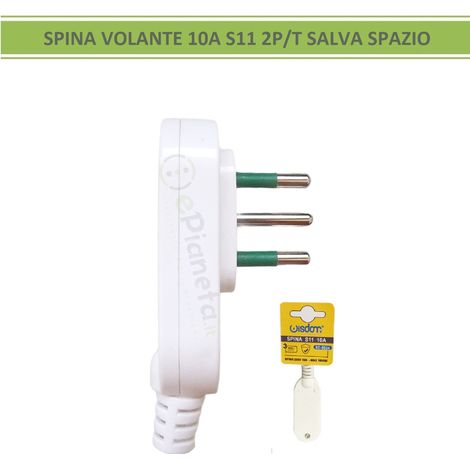 Spina elettrica volante 10A 2P/T S17 salva spazio presa grande uscita cavo assiale bianco 250V per prolunga (1/4)